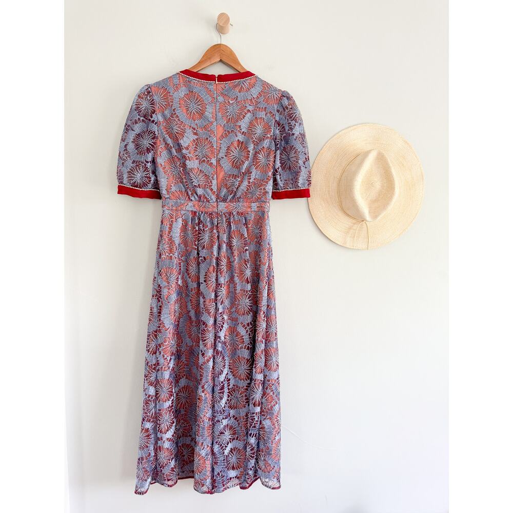 Saloni | Jamie C Embellishment Bows Dress in Blue Carmine | Sz 2 / UK Sz 6 - Picture 8 of 11